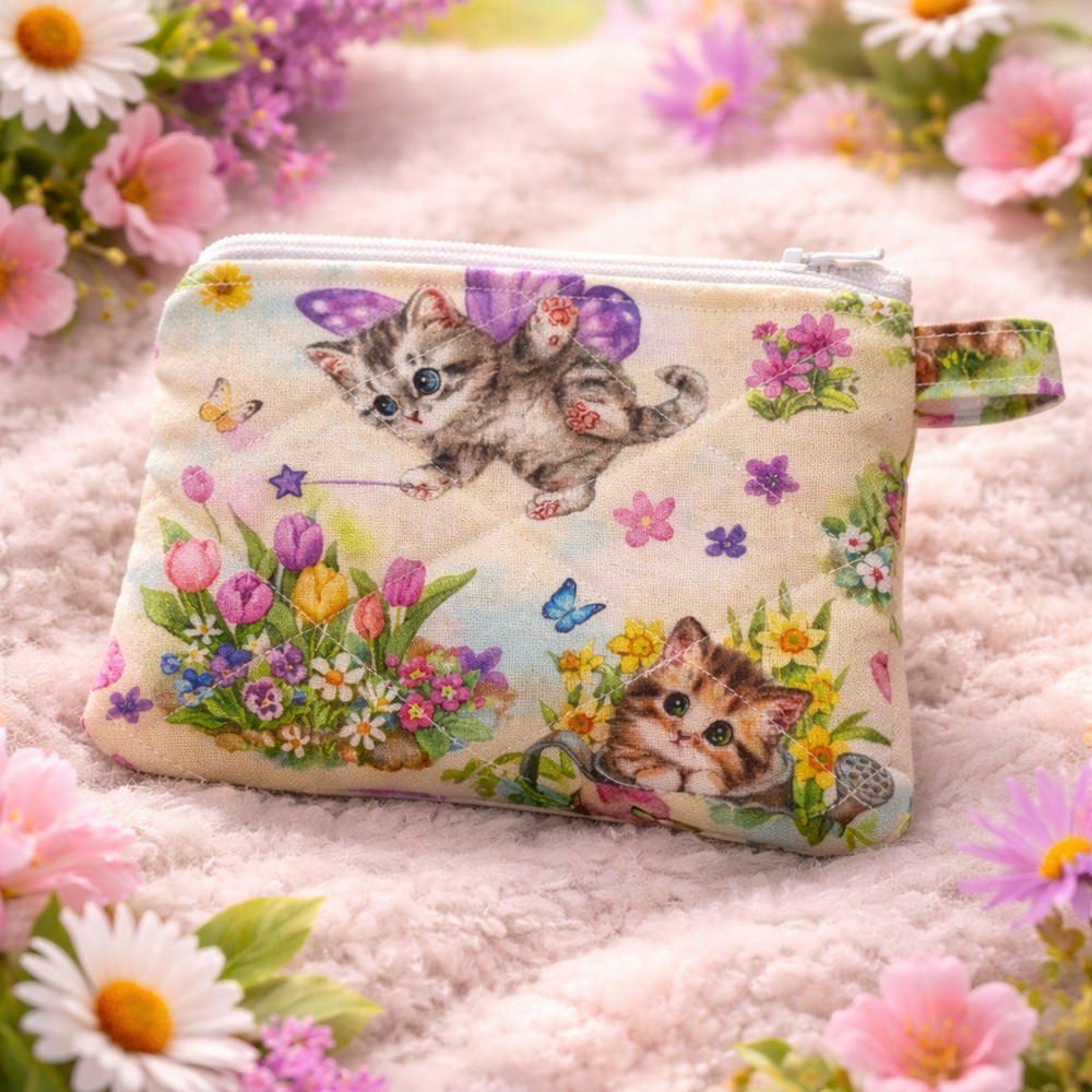Spring Kitten Quilted Keychain Wallet